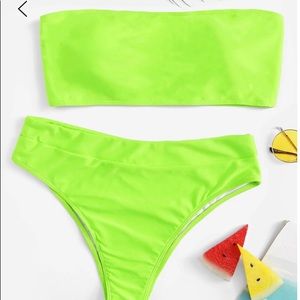 Neon Green High Waisted Bandeau Binini Set 💚